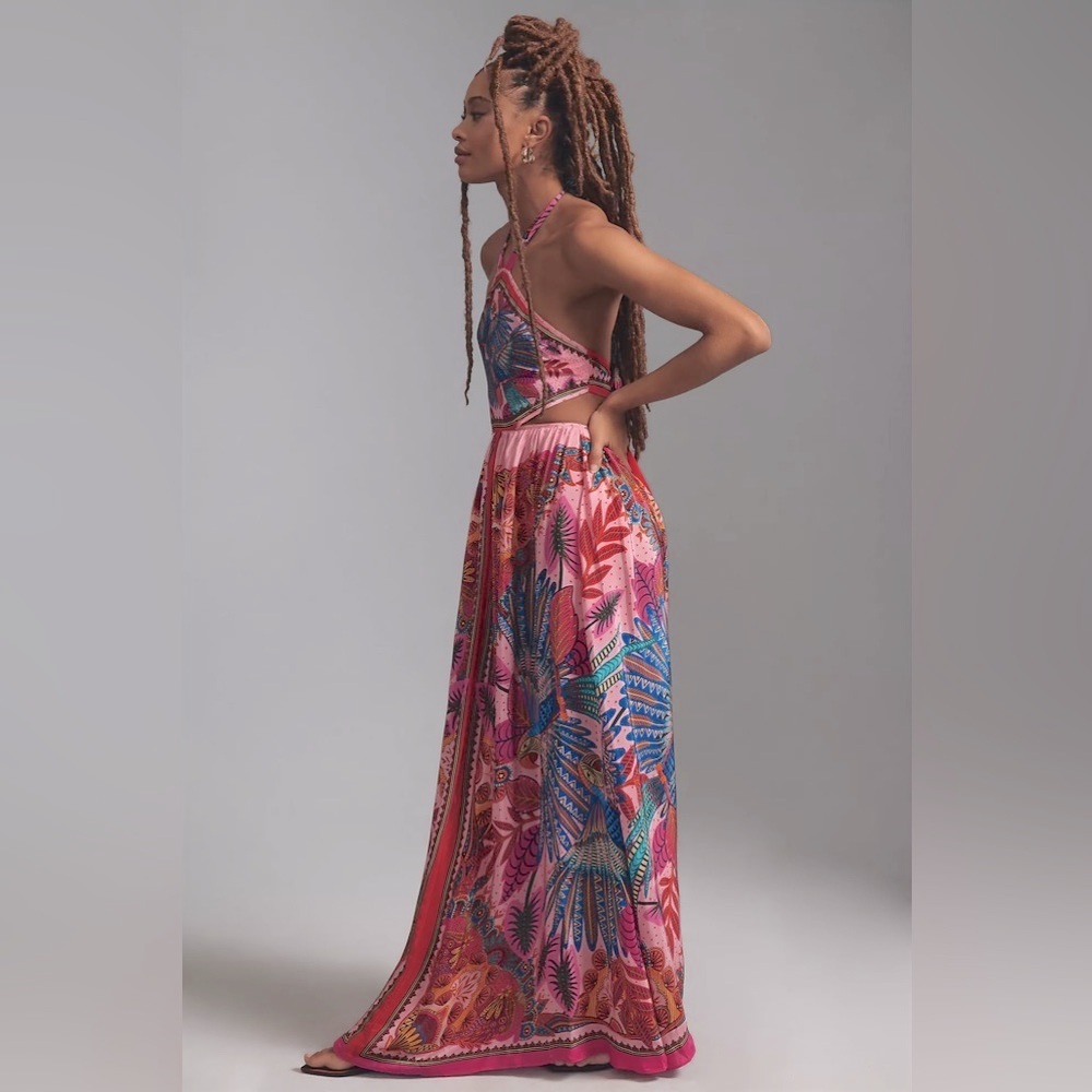 NWT Anthropologie Farm Rio Macaw Scarf Maxi Dress - Picture 3 of 14